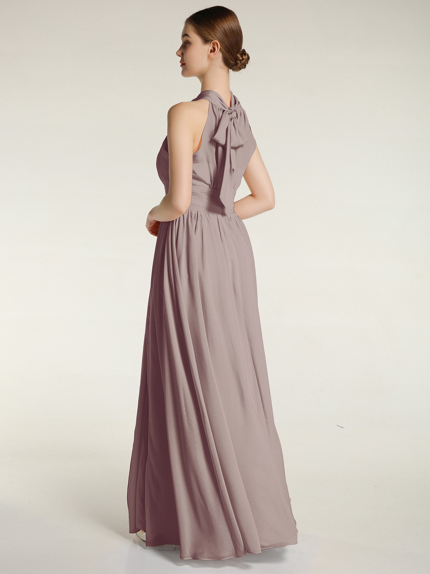 Halter Chiffon Bridesmaid Dress with Slit Dusk